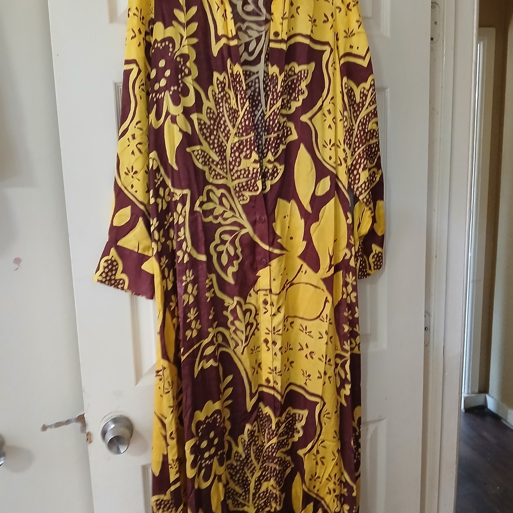 Corey Lynn Calter Mustard and Maroon Long Sleeve Dress